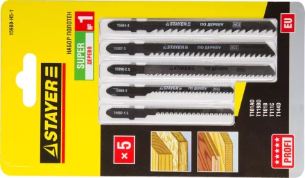 Набор STAYER &quot;PROFI&quot; Пилки &quot;УНИВЕРСАЛ №1&quot; для эл/лобзика, по дереву, EU-хвост., 5шт 15980-H5-1 купить в Урае