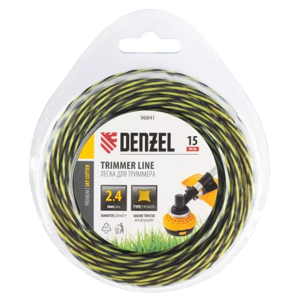 Леска для триммера двухкомпонентная витая квадратная, 2,4мм х 15м, блистер SkyCutter Denzel 96841 купить в Урае