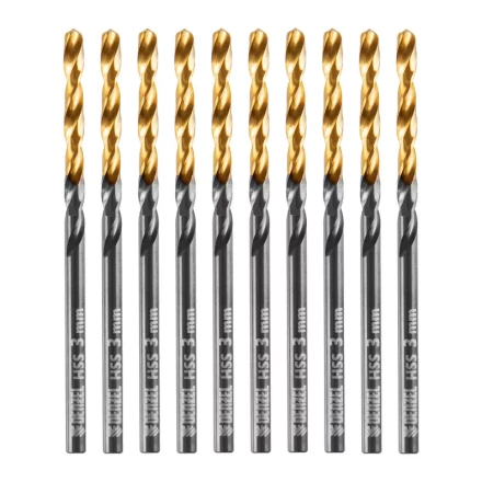 Сверло по металлу, 3 мм, HSS-Tin, Golden Tip, 10 шт. Denzel 717205 купить в Урае