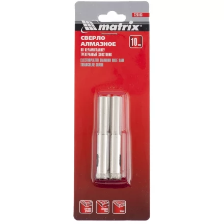 Сверло алмазное по керамограниту 6 х 67 мм 3-гранный хвостовик 2 штуки  MATRIX 726063 купить в Урае