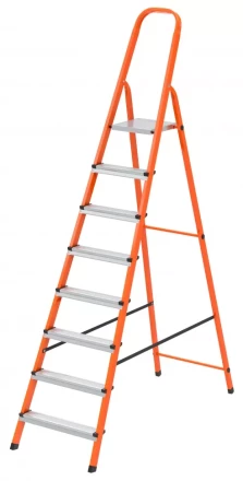Стремянка, 8 ступеней, стальной профиль, ступени сталь, оранжевая, Россия, Сибртех 97968 купить в Урае