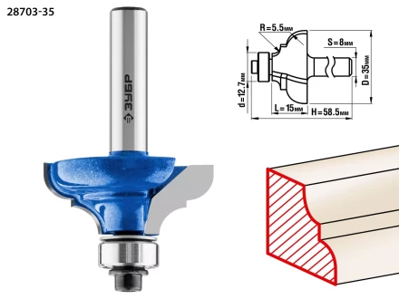 ЗУБР 35 x 17 мм, радиус 5.5 мм, фреза кромочная калевочная №3, Профессионал (28703-35) купить в Урае