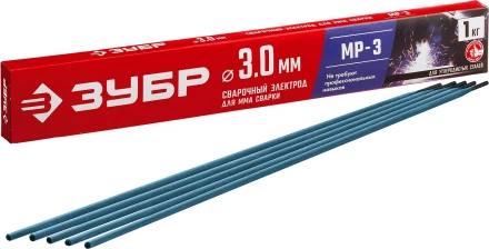 ЗУБР Д 3.0 х 350 мм, 1 кг в коробке, МР-3 рутиловый, электрод сварочный (40011-3.0) купить в Урае