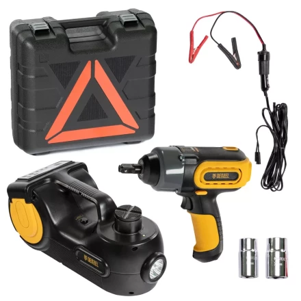 Домкрат электрогидравлический «3 в 1» (1,5 т), 12В, с гайковертом электрическим, в наборе  Denzel 51190 купить в Урае