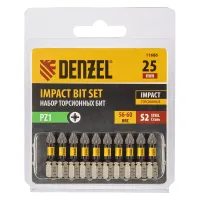 Бита IMPACT, PZ1x25 мм, лазерная обработка шлица, сталь S2, 10 шт., Е 6,3 Denzel 11686
