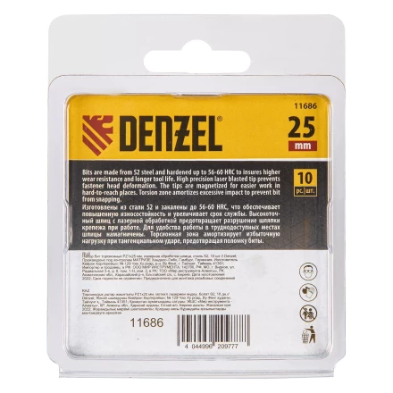 Бита IMPACT, PZ1x25 мм, лазерная обработка шлица, сталь S2, 10 шт., Е 6,3 Denzel 11686 купить в Урае