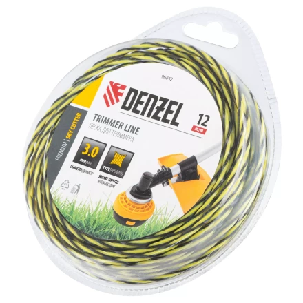 Леска для триммера двухкомпонентная витая квадратная, 3,0мм х 12м, блистер SkyCutter Denzel 96842 купить в Урае