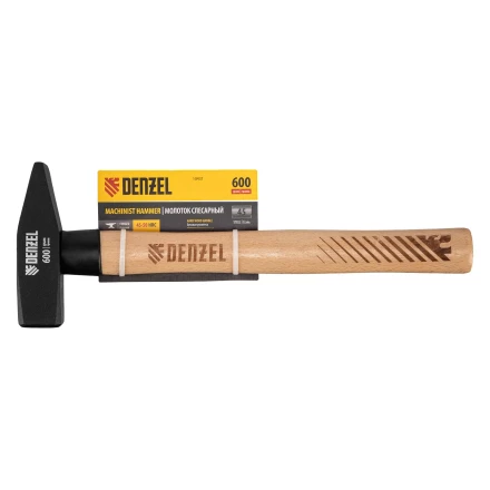Молоток слесарный, 600 г Denzel, кованый квадратный боек, буковая рукоятка, 10431 купить в Урае