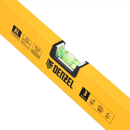 Уровень алюминиевый Denzel, магнит, фрезерованный, 3 глазка (1 зеркал.), 0,5 мм/м, 1000 мм, 33693 купить в Урае