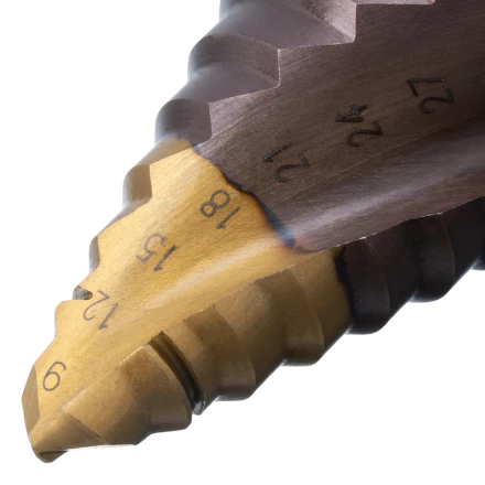 Сверло ступенчатое Denzel 723616, 4-6-8-10-12-14-16-18-20-22-24-26-28-30-32 мм, Р6М5К5, 6-гр. хвостовик купить в Урае