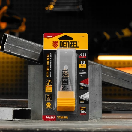 Сверло ступенчатое Denzel 723616, 4-6-8-10-12-14-16-18-20-22-24-26-28-30-32 мм, Р6М5К5, 6-гр. хвостовик купить в Урае