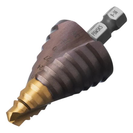 Сверло ступенчатое Denzel 723616, 4-6-8-10-12-14-16-18-20-22-24-26-28-30-32 мм, Р6М5К5, 6-гр. хвостовик купить в Урае