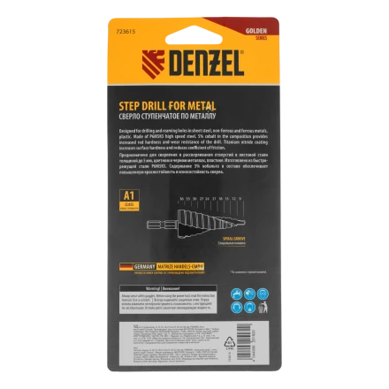 Сверло ступенчатое Denzel 723616, 4-6-8-10-12-14-16-18-20-22-24-26-28-30-32 мм, Р6М5К5, 6-гр. хвостовик купить в Урае