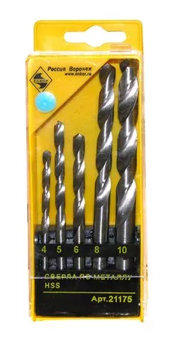 Набор сверл для металла HSS Ф4,5,6,8,10 мм 5 штук пластиковый футляр Энкор 21175 купить в Урае