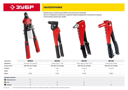 Поворотные заклепочники 90-180 ЗУБР МХ180 серия МАСТЕР купить в Урае