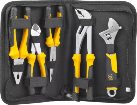 Набор JCB: Губцевый инструмент, хромированное покрытие, двухкомпонентные рукоятки, CrV cталь, 5 предм, чехол JPL017 купить в Урае