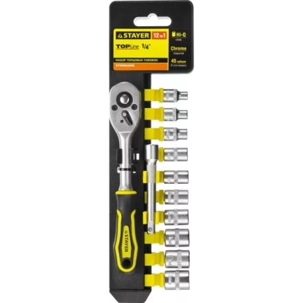 Набор STAYER &quot;STANDARD&quot;: Торцовые головки (1/4&quot;) на пластиковом рельсе, трещотка, удлинитель, 4-13мм, 12 предметов 27754-H12 купить в Урае