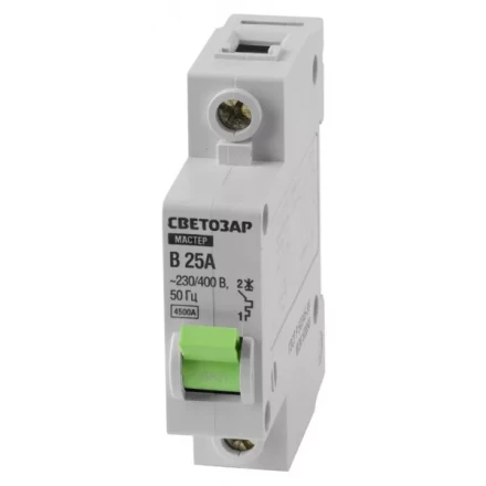 Выключатель СВЕТОЗАР автоматический, 1-полюсный, &quot;B&quot; (тип расцепления), 25 A, 230 / 400 В 49050-25-B купить в Урае