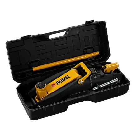 Домкрат гидравлический подкатной Denzel с фиксатором 2,8 т 135-385 мм в кейсе 51156 купить в Урае