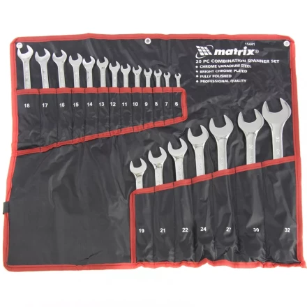 Набор ключей комбинированных 6-32 мм 20 штук CrV полированный хром MATRIX 15441 купить в Урае