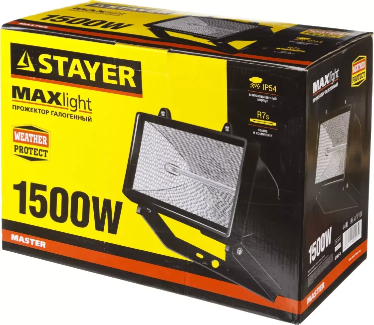 Прожектор STAYER "MASTER" MAXLight галогенный, с дугой крепления под установку, черный, 1500Вт 57107-B купить в Урае