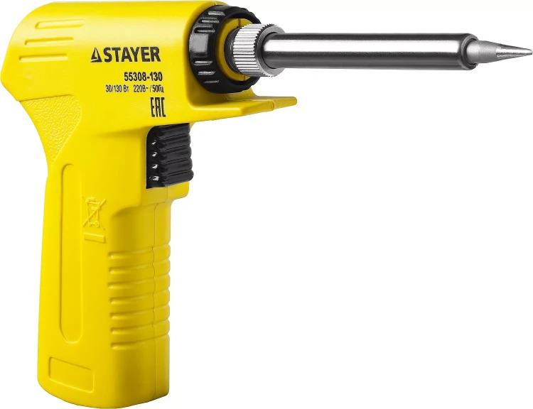 Паяльник с пистолетной пластмассовой рукояткой, STAYER "PROFI" PROTerm, 55308-130, 30 - 130 Вт, с керамическим нагревательным элементом 55308-130 купить в Урае