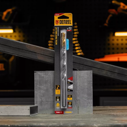 Сверло спиральное по металлу Denzel 12 x 205 мм, Р6М5, Golden Tip, удлиненное 718265 купить в Урае