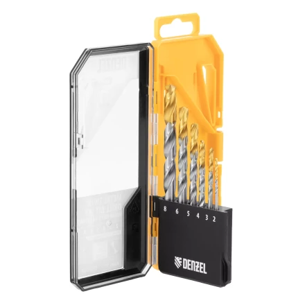 Набор сверл по металлу Denzel, 2-8мм, Р6М5-TiN, Golden Tip, 6 шт, 723000 купить в Урае