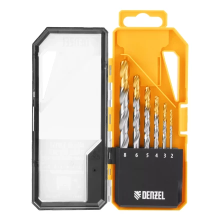 Набор сверл по металлу Denzel, 2-8мм, Р6М5-TiN, Golden Tip, 6 шт, 723000 купить в Урае