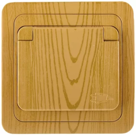 Розетка СВЕТОЗАР &quot;ГАММА&quot; с заземлением, одинарная с крышкой, цвет ольха, 16А/~250В SV-54110-A купить в Урае