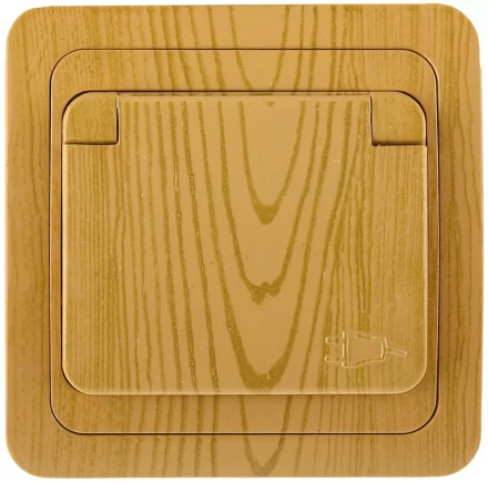 Розетка СВЕТОЗАР &quot;ГАММА&quot; с заземлением, одинарная с крышкой, цвет ольха, 16А/~250В SV-54110-A купить в Урае