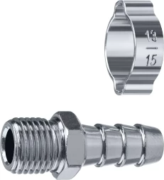 ЗУБР штуцер елочка, 10 мм - 1/4M, переходник с обжимным хомутом, Профессионал (64924-1/4-10)