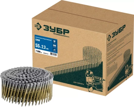 ЗУБР CNW 55 х 2.3 мм, барабанные гвозди рифленые, 7200 шт (305382-55) купить в Урае