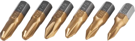 Набор JCB: Биты, хромомолибденовая сталь S2, титановое покрытие, 6 пред.: PH№ 0,1,2х2шт,3х2шт, 25мм JPL001 купить в Урае