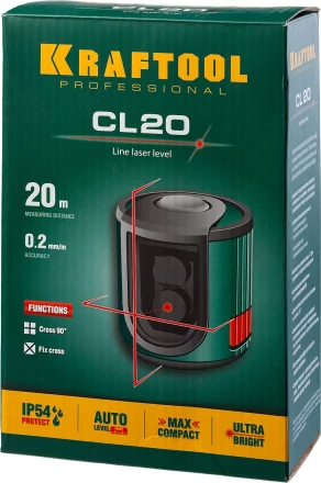Нивелир лазерный линейный CL 20, сверхъяркий, KRAFTOOL 34700, двухлучевой, 20м, IP54, точн. 0,2 мм/м 34700 купить в Урае