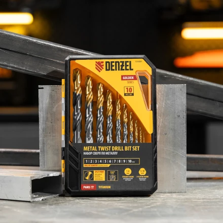 Набор сверл по металлу Denzel 723001, 1-10 мм, Р6М5-TiN, Golden Tip, 10 шт купить в Урае
