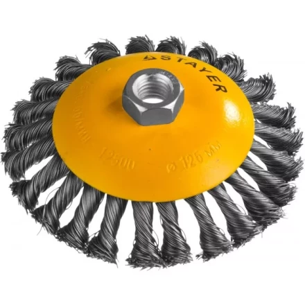 STAYER &quot;PROFESSIONAL&quot;. Щетка коническая для УШМ, жгутированная стальная проволока 0,5мм, 125ммхМ14 35135-125 купить в Урае