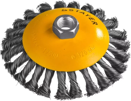 STAYER &quot;PROFESSIONAL&quot;. Щетка коническая для УШМ, жгутированная стальная проволока 0,5мм, 125ммхМ14 35135-125 купить в Урае