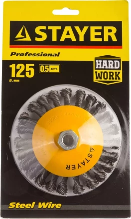 STAYER &quot;PROFESSIONAL&quot;. Щетка коническая для УШМ, жгутированная стальная проволока 0,5мм, 125ммхМ14 35135-125 купить в Урае
