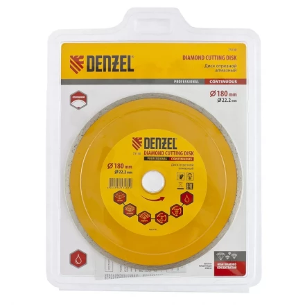 Диск алмазный отрезной сплошной 180 х 22,2 мм мокрая резка DENZEL артикул 73130 купить в Урае