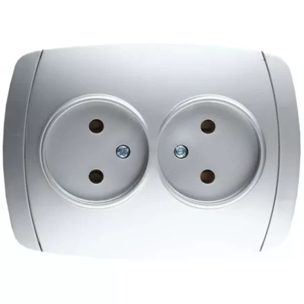 Розетка СВЕТОЗАР &quot;АКЦЕНТ&quot; двойная в сборе, без заземления, цвет серебристый металлик, 16А/~250В SV-54202-SM купить в Урае