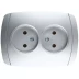 Розетка СВЕТОЗАР &quot;АКЦЕНТ&quot; двойная в сборе, без заземления, цвет серебристый металлик, 16А/~250В SV-54202-SM купить в Урае