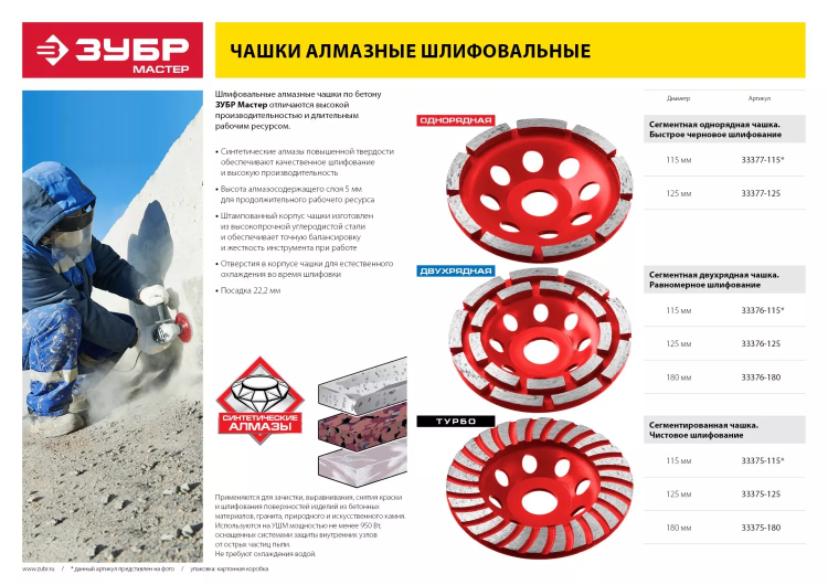Чашки алмазные шлифовальные Двухрядные серия МАСТЕР купить в Урае