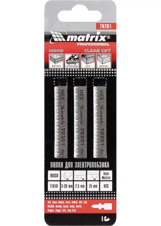 Полотна для электролобзика по дереву 3 шт T101B 75 х 2,5мм HCS MATRIX Professional 78201 купить в Урае