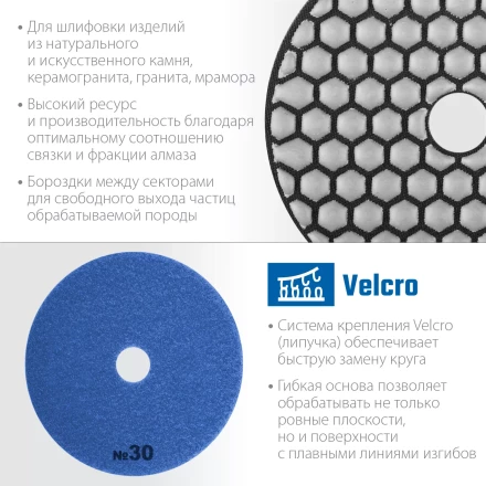 ЗУБР 100 мм, №30, сухое шлифование, алмазный гибкий шлифовальный круг АГШК, Профессионал (29868-030) купить в Урае
