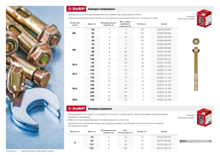 ЗУБР М16 х 140 мм, 10 шт, клиновой анкер (302032-16-140) купить в Урае