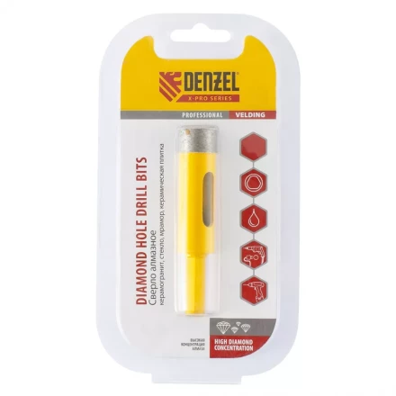 Сверло алмазное по керамограниту 14мм мокрое резание трёх гранный хвостовик DENZEL 72676 купить в Урае