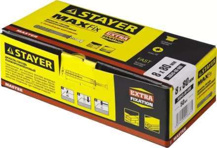 Дюбель-гвоздь полипропиленовый, потайный бортик, 8 x 80 мм, 50 шт, STAYER Master 30645-08-080 30645-08-080 купить в Урае