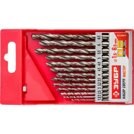 Набор ЗУБР &quot;МАСТЕР&quot;: Свёрла по металлу, цилиндрический хвостовик, быстрорежущая сталь Р6М5, 1,5-6,5мм, 13шт 4-29621-H13 купить в Урае