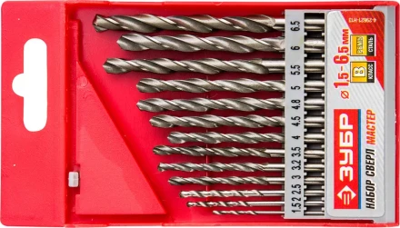 Набор ЗУБР &quot;МАСТЕР&quot;: Свёрла по металлу, цилиндрический хвостовик, быстрорежущая сталь Р6М5, 1,5-6,5мм, 13шт 4-29621-H13 купить в Урае